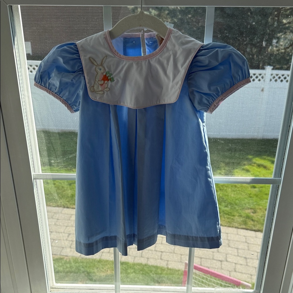 The Beaufort Bonnet Company Blue Dress with Bunny Embroidered Collar